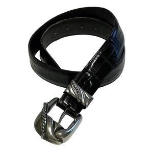 Vicenza Sport Black Leather Statement Belt Womens Size 28 Croc Embossed Vintage